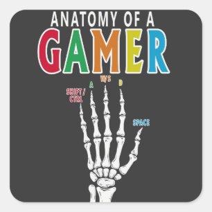 Carré Anatomie D'Un Gamer Squelette Main Drôle Sticker