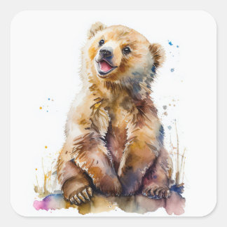 Carré Animal boisé | Sticker pour bébé ours | Autocollan