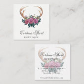 Carré Antler et carte de visite chic rustique de roses (Devant / Derrière)