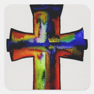 Carré Aquarelle Croix de plusieurs couleurs Sticker