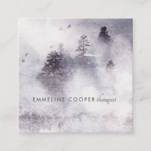 Carré Aquarelle douce Serene Arbres Carte de visite bleu