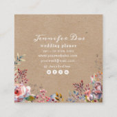 Carré Aquarelle fleurs rustiques kraft Carte de visite (Dos)