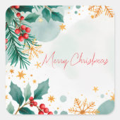 Carré Aquarelle Joyeux Sticker de Noël Élégant (Devant)