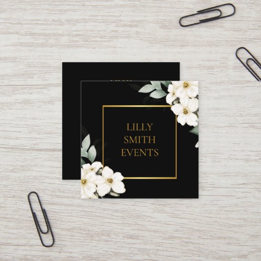 Carré Aquarelle moderne Carte de visite foncé Design flo (Devant/Arrière en situation)