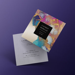 Carré Aquarelle rose et or Faux Carte de visite Foil