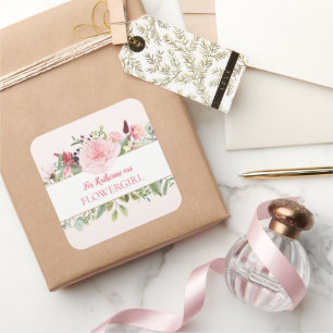 Carré Aquarelle Rose Vous Serez Mon Sticker Flower Girl