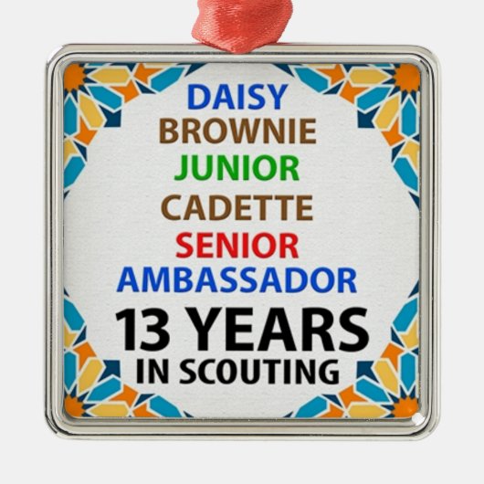 Carré Argenté 13 ans de scoutisme pour filles ornement métalliqu (Devant)