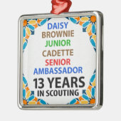 Carré Argenté 13 ans de scoutisme pour filles ornement métalliqu (Gauche)