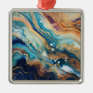 Carré Argenté Aquarelle Agate Noël Ornement