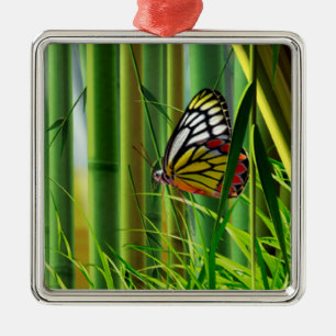 Carré Argenté Bambou et papillon Art 1 ornement