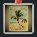 Carré Argenté Barbade Vintage voyage Ornement Palm Tree<br><div class="desc">Un ornement barbadien de style vintage cool avec un palmier sur une plage de sable avec ciel bleu et océan.</div>