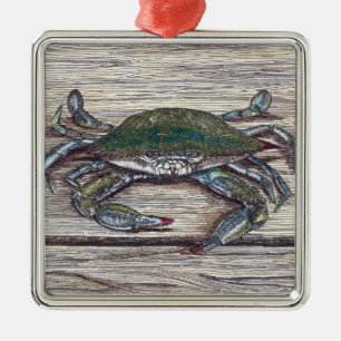 Carré Argenté Bleu crabe à quai Premium Ornement