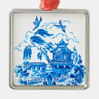 Carré Argenté Blue Willow Chine Bleu & Blanc Ornement
