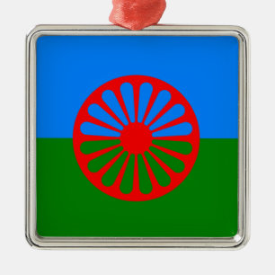 Carré Argenté Drapeau tzigane romain officiel Ornement métalliqu