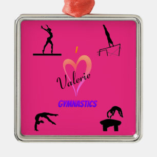 Carré Argenté Filles de gymnastique Ornement en céramique rose c