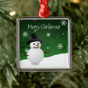 Carré Argenté Green Snowman scène d'hiver Ornement en céramique