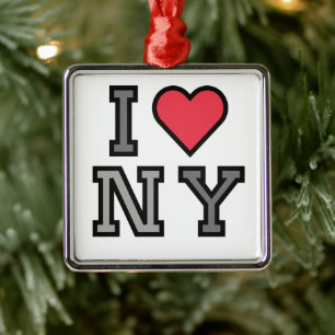Carré Argenté J'aime New York - Ornement Blanc Rouge & Gris