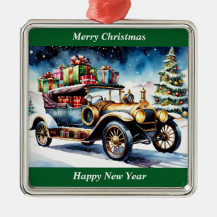 Carré Argenté Joyeux Noël Vintage Ornement de voiture