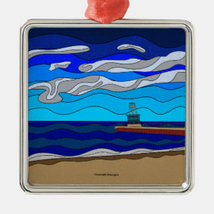 Carré Argenté Lac Michigan - Ornement Premium (carré)
