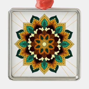 Carré Argenté Mandala Motif 2002 en ornement métal jaune et bron