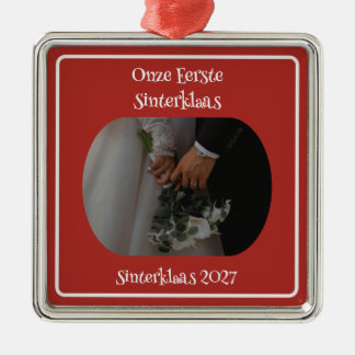 Carré Argenté Notre Premier Ornement de Sinterklaas avec Photo