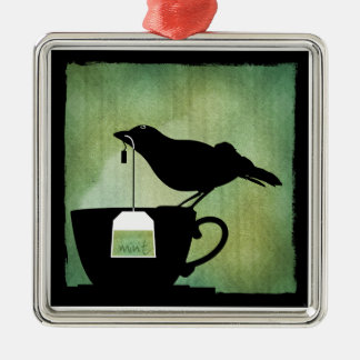 Carré Argenté Oiseau sur un ornement de tasse de thé