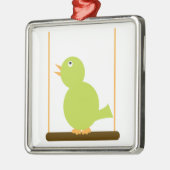 Carré Argenté Oiseau vert sur un ornement de perches (Gauche)