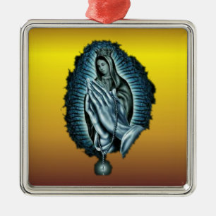 Carré Argenté Ornement béni par prière pourpre de Vierge Marie