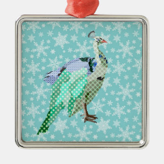 Carré Argenté Ornement bleu de Noël de paon