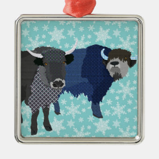 Carré Argenté Ornement bleu de Noël de yaks
