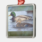 Carré Argenté Ornement Canards Colvert (Gauche)