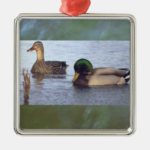 Carré Argenté Ornement Canards Colverts 