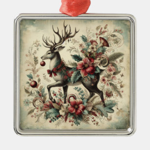 Carré Argenté Ornement classique des cerfs de Noël