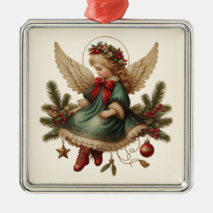 Carré Argenté Ornement d'ange de Noël vintage