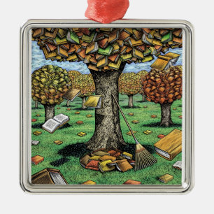 Carré Argenté Ornement d'arbre de livre