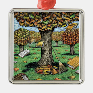 Carré Argenté Ornement d'arbre de livre