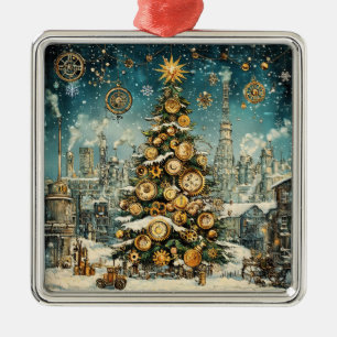 Carré Argenté Ornement d'arbre de Noël en vapeur