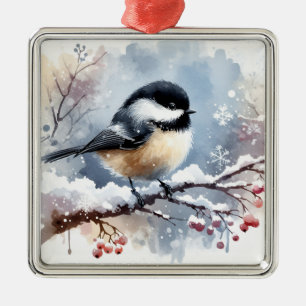 Carré Argenté Ornement de chickadee