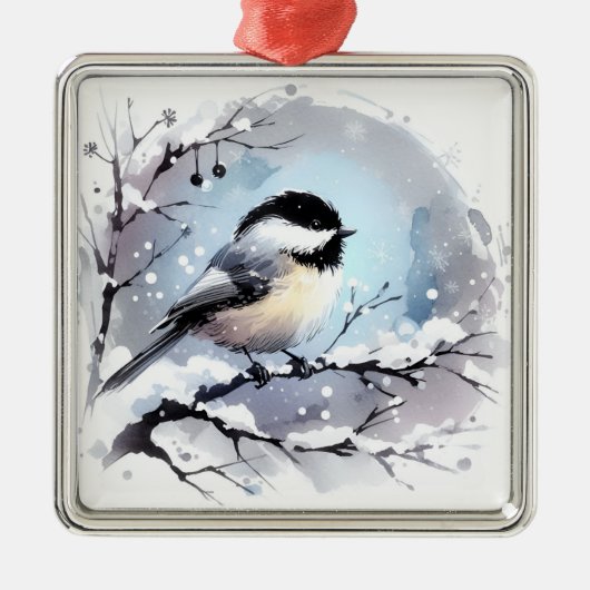 Carré Argenté Ornement de chickadee (Devant)