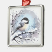 Carré Argenté Ornement de chickadee (Gauche)