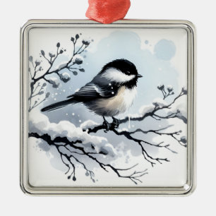 Carré Argenté Ornement de chickadee