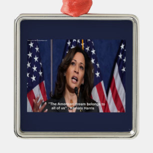 Carré Argenté Ornement de citation de Kamala Harris & Rêve Améri