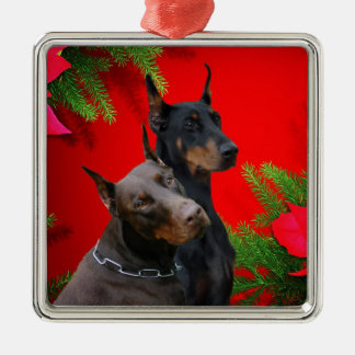 Carré Argenté Ornement de couples de dobermann