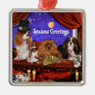 Carré Argenté Ornement de fête pour chien, Cavalier Spaniels Kin
