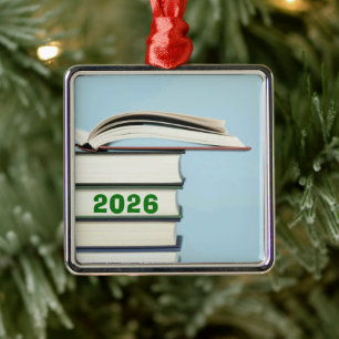 Carré Argenté Ornement de livres en pile