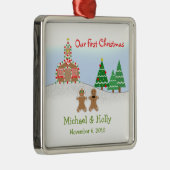 Carré Argenté Ornement de mariage - jeune mariée et marié de (Droite)