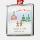 Carré Argenté Ornement de mariage - jeune mariée et marié de (Gauche)