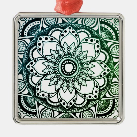 Carré Argenté Ornement Mandala vert et bleu Sharpie (Devant)