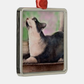 Carré Argenté Ornement noir de chat de smoking (Droite)