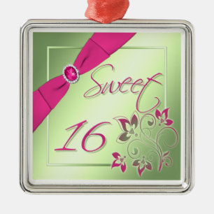 Carré Argenté Ornement rose, vert, et jaune de sweet sixteen